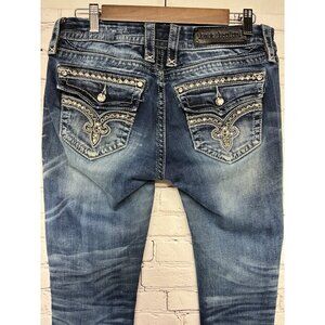 Rock Revival Flo Easy Skinny  Flap Pocket Bling Thick Stitch Y2K Style Sz 29